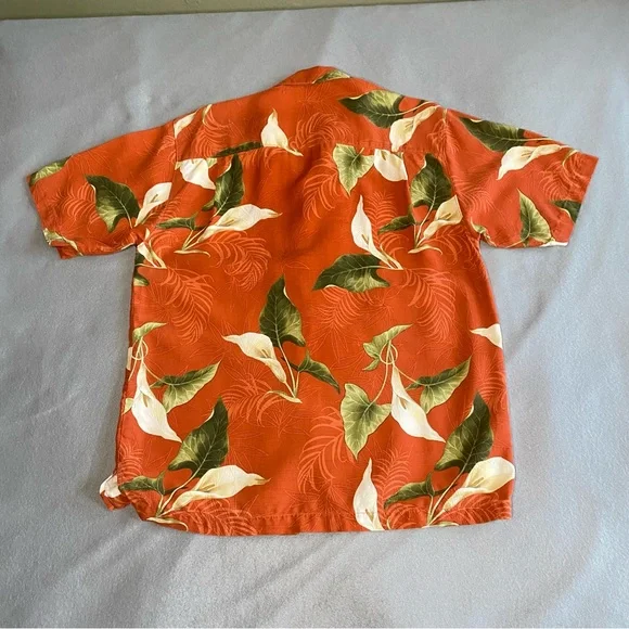 Tommy Bahama Hawaiian 100% Silk Shirt Burnt Orange & Floral Print Men’s Medium - Picture 6 of 11